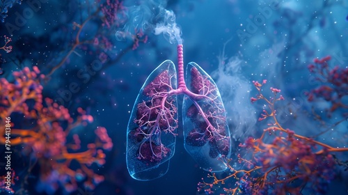 anatomical illustration of human respiratory system, showcasing transparent lungs #794413846