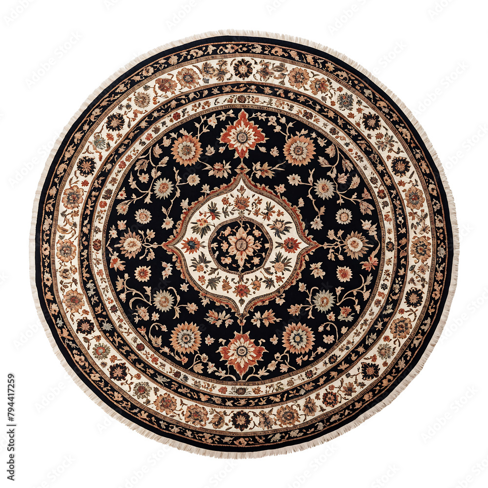 Classic Pattern Round Rugs Isolated on Transparent Background