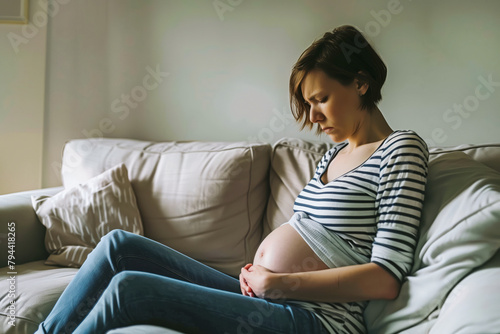 Pregnant Woman Feeling Uncomfortable on Couch © Pompozzi