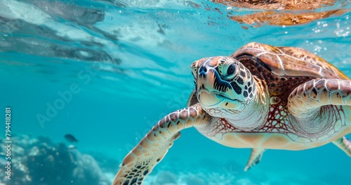 Graceful Sea Turtle Swimming in Turquoise Waters © Pompozzi
