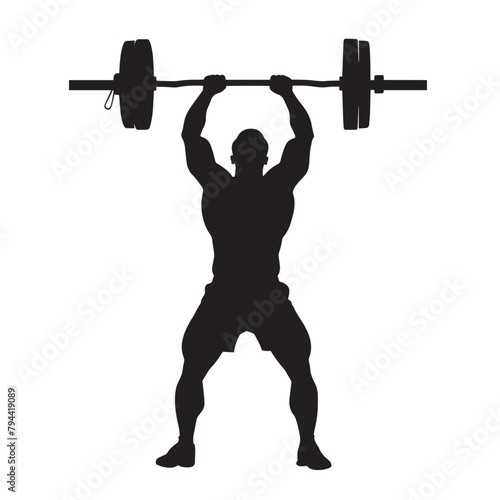 Vector silhouette of a weightlifting sports man. Flat cutout icon