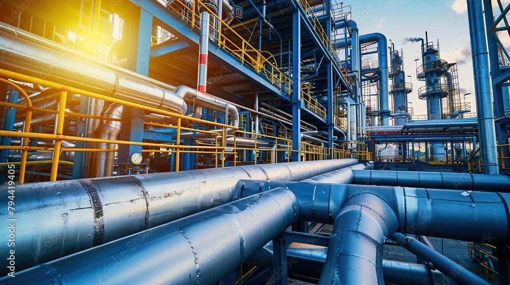Industry Pipelines for gas to the processing in factory, Pipe rack of heat chemical manufacturing steel pipes. Industry Pipelines for gas to the processing in factory, Pipe rack of heat chemical manufacturing steel pipes.