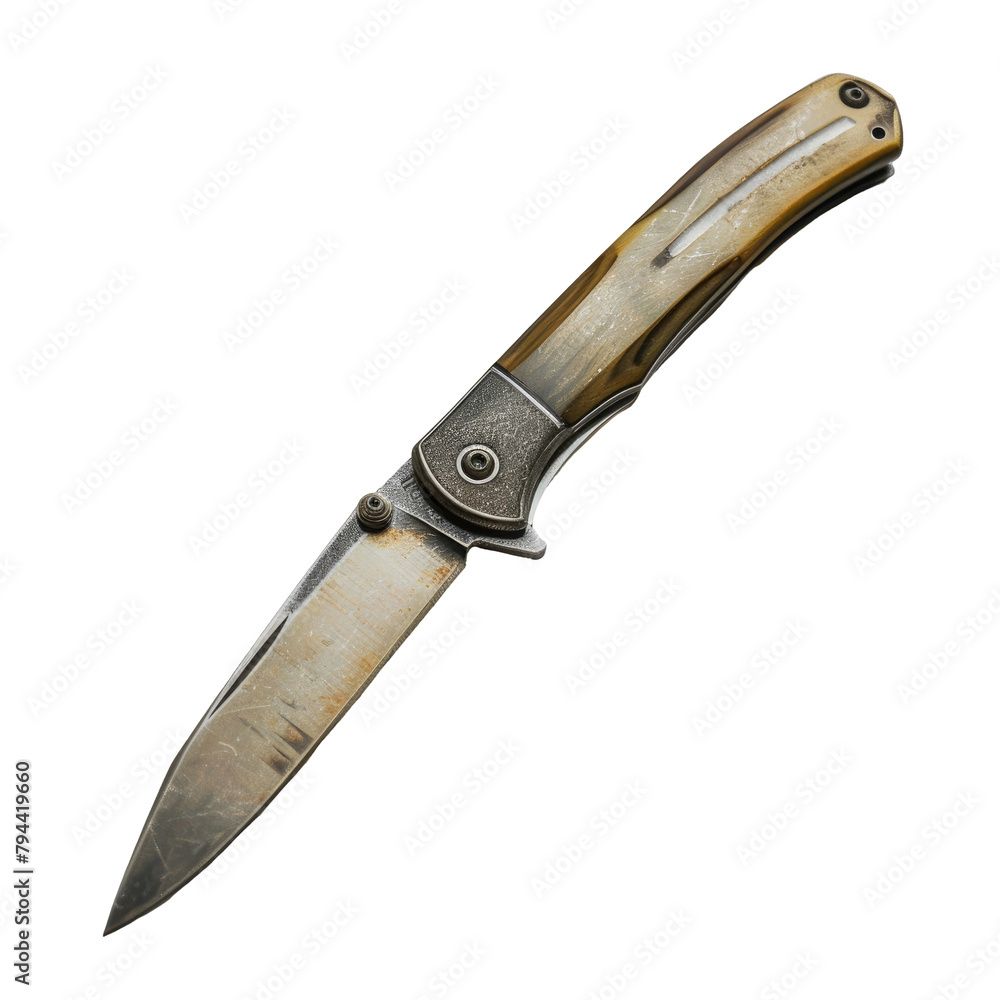 A folding pocket knife with a secure locking mechanism showcased against a clean transparent background on transparent background A folding pocket knife with a secure locking mechanism showcased against a clean transparent background on transparent background