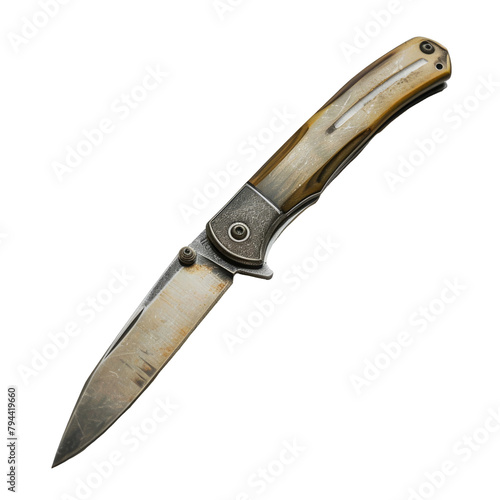 A folding pocket knife with a secure locking mechanism showcased against a clean transparent background on transparent background