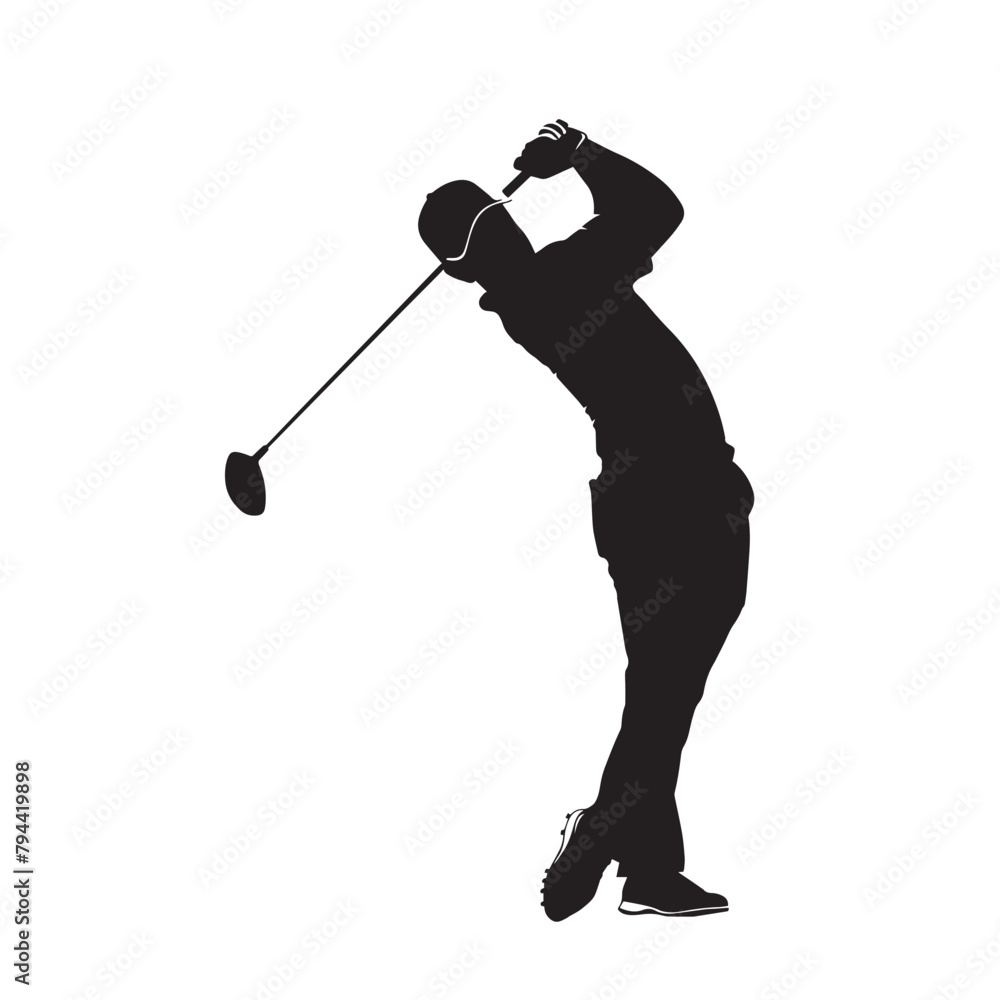 Vector silhouette of a golf sports person. Flat cutout icon