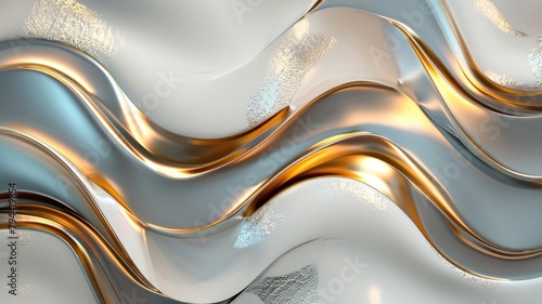 Shimmering wavy metallic abstract pattern with three-dimensional effect