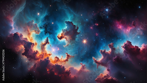 Vibrant Cosmic Cloud Nebula in a Starry Night Sky. Universe Astronomy Exploration.