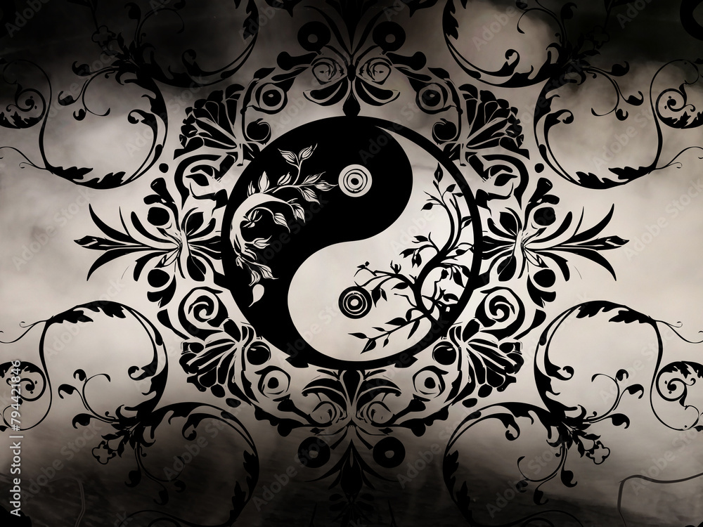 Hintergrund Silhouette Ornamente Yin und Yang - Symbolik Ausgleich und ...