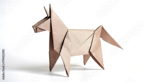 Animal concept origami isolated on white background of a tan brown horse - Equus caballus - with copy space side view of mane and tail  simple starter craft for kids
