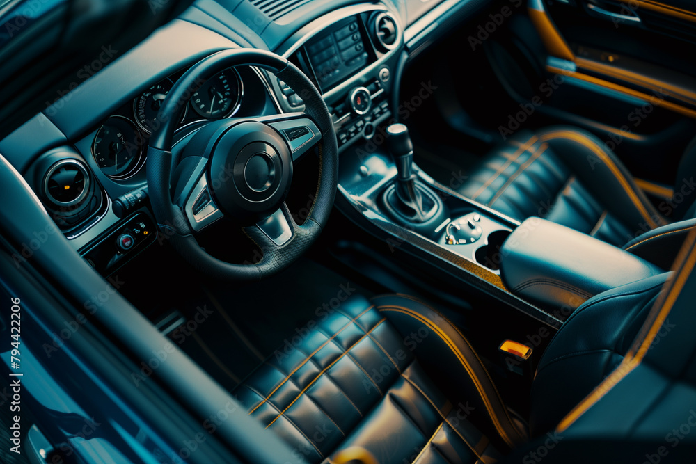 Close Up of Car Dashboard With Steering Wheel