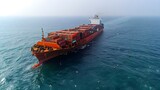 Aerial Perspective: Cargo Ship at Sea Carrying Containers for Global Logistics. Concept Shipping Industry, Global Trade, Container Vessels, Aerial Photography, Logistics Management