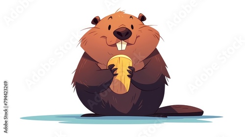 A delightful cartoon rendition of a North American beaver characterized by a cute brown coloration indulging in a wooden stick snack all depicted as a black silhouette in a charmingly design photo