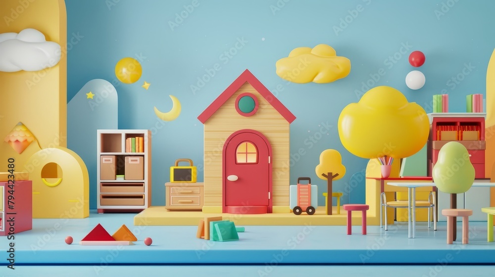 Bold colors and playful patterns in a cute 3D representation of a school scene AI generated illustration Bold colors and playful patterns in a cute 3D representation of a school scene AI generated illustration