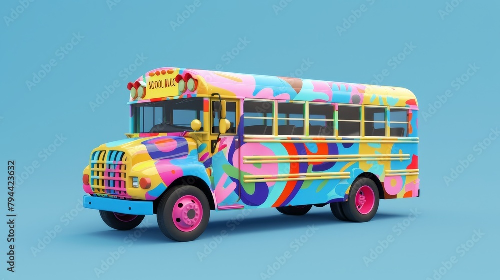 Bold lines and patterns in a 3D render of a cute school bus  AI generated illustration