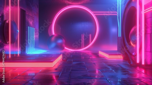 Bold neon colors and futuristic design elements AI generated illustration