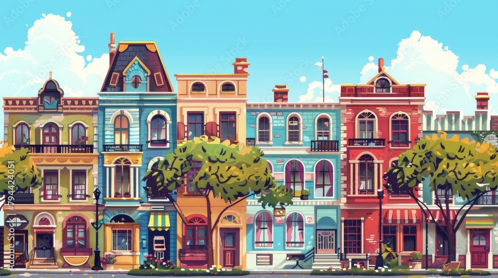Charming buildings and landmarks in a cute retro city  AI generated illustration