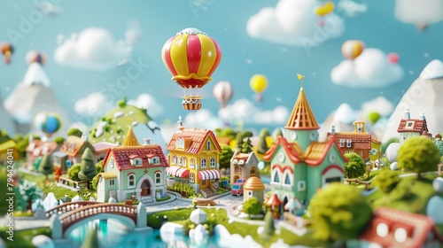 Charming and whimsical 3D town AI generated illustration