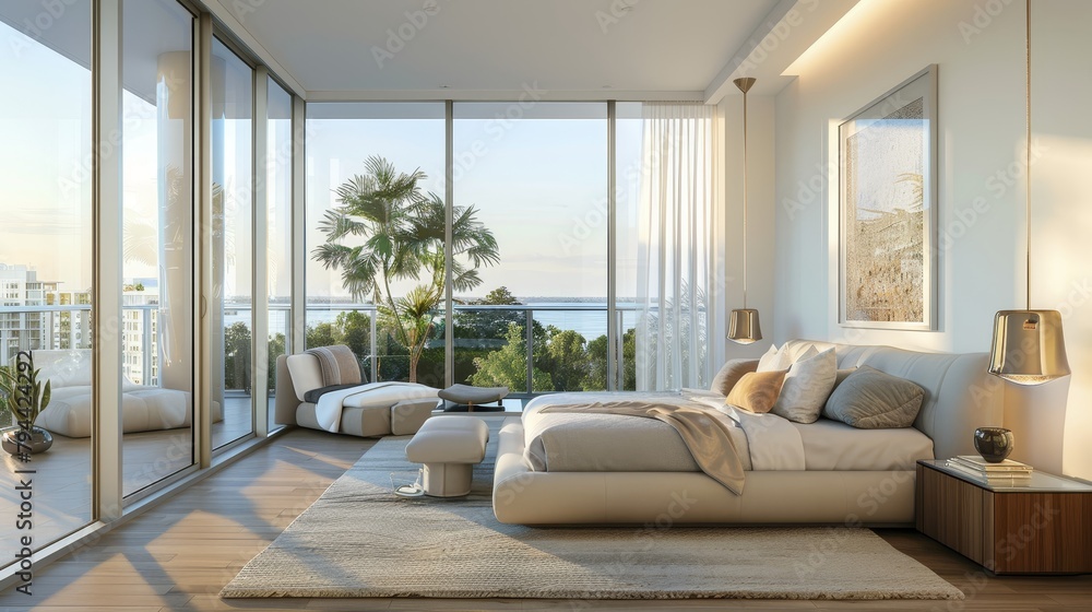 Chic condo with floor-to-ceiling windows  AI generated illustration