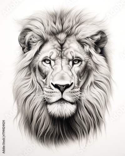 graphic pencil drawing of the face of a beautiful lion сreated with Generative Ai