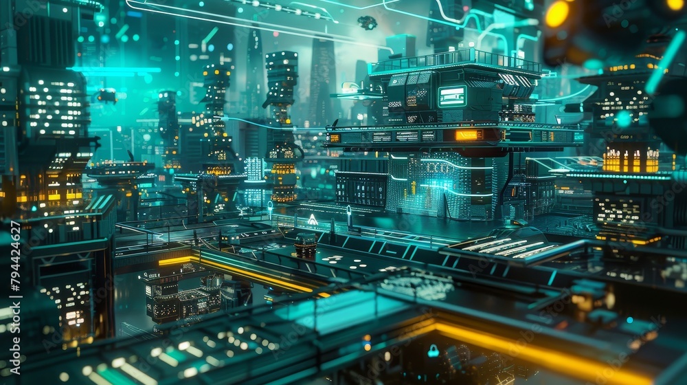 Construct a cute 3D render of a futuristic cityscape  AI generated illustration