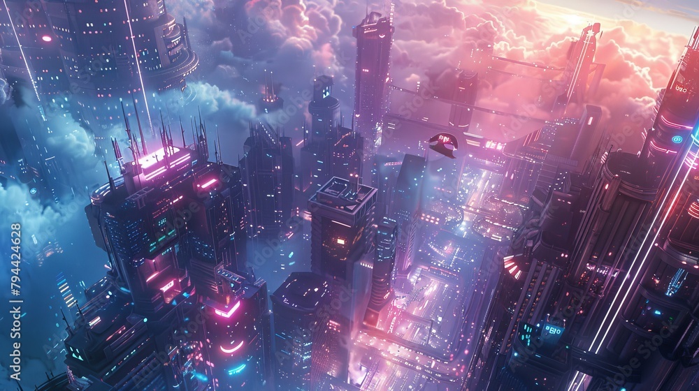 Construct a cute 3D render of a futuristic cityscape  AI generated illustration
