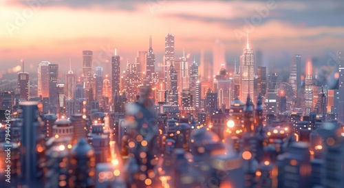 Construct a cute 3D render of a futuristic cityscape  AI generated illustration