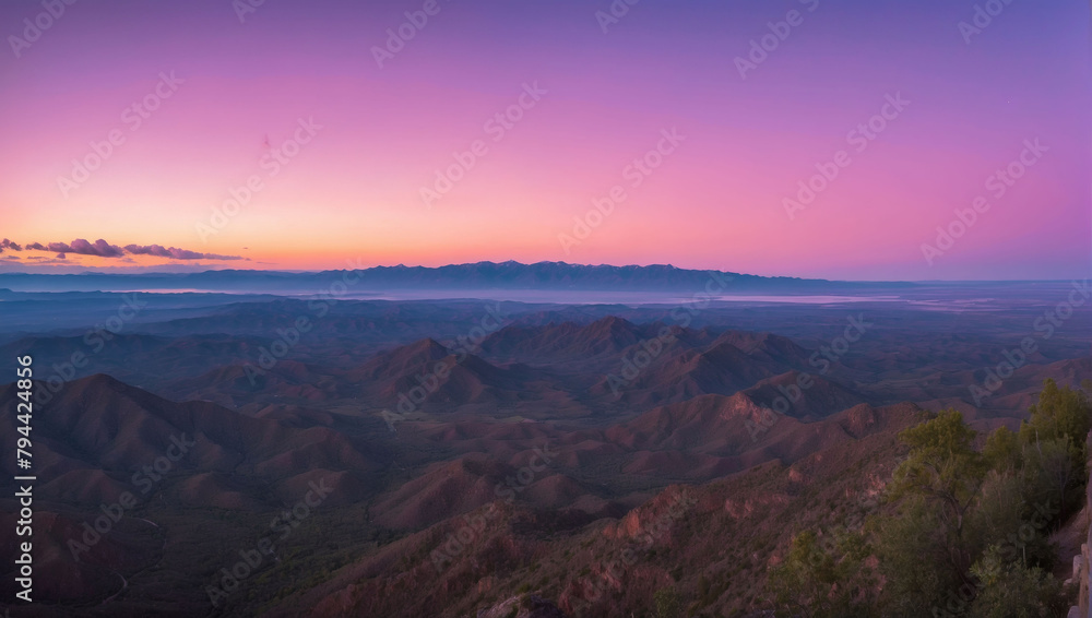 Wide-Angle Shot Showcasing a Pink and Purple Sunset Horizon.
