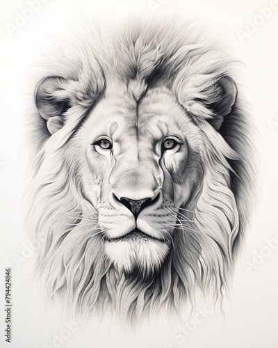 graphic pencil drawing of the face of a beautiful lion сreated with Generative Ai