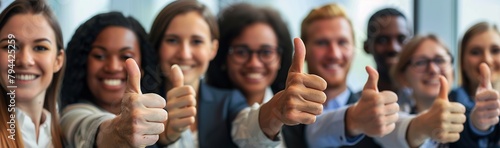 Diverse group of people showing thumbs up and smiling