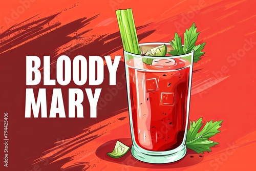 An explosive illustration of a Bloody Mary, perfectly suited for brunch menus and cocktail party promotions.