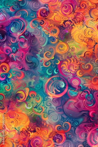 Surreal psychedelic wallpaper filled with swirling vortexes and vibrant hues