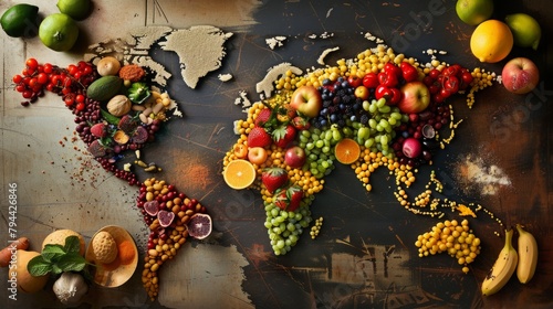 World Map Created With Fruits and Vegetables