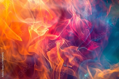 Lose yourself in a vibrant dreamscape where abstract shapes flicker amidst the warmth of fire