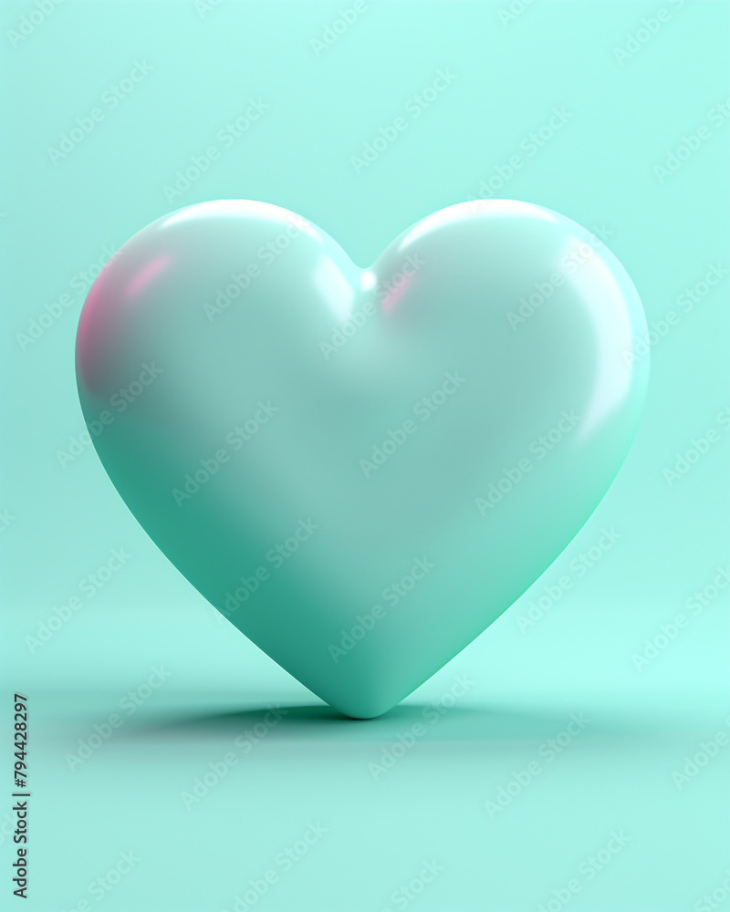 3D pink heart on a soft turquoise background сreated with Generative Ai 3D pink heart on a soft turquoise background сreated with Generative Ai