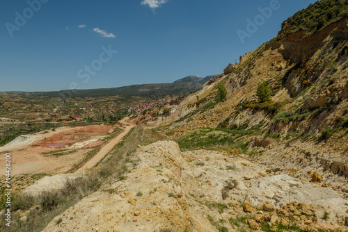 Rockfall in restored clay quarry and mine in spain