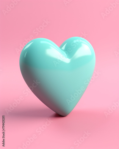 3D pink heart on a soft turquoise background сreated with Generative Ai