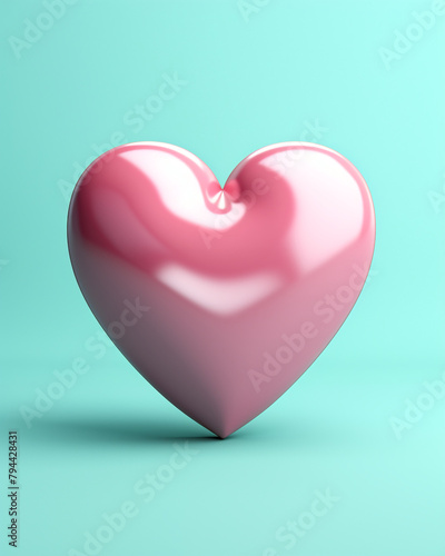 3D pink heart on a soft turquoise background сreated with Generative Ai