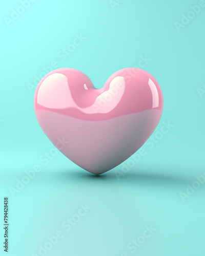 3D pink heart on a soft turquoise background сreated with Generative Ai