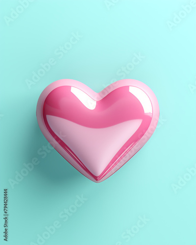3D pink heart on a soft turquoise background сreated with Generative Ai