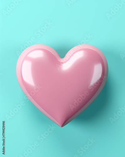 3D pink heart on a soft turquoise background сreated with Generative Ai