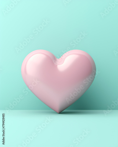 3D pink heart on a soft turquoise background сreated with Generative Ai