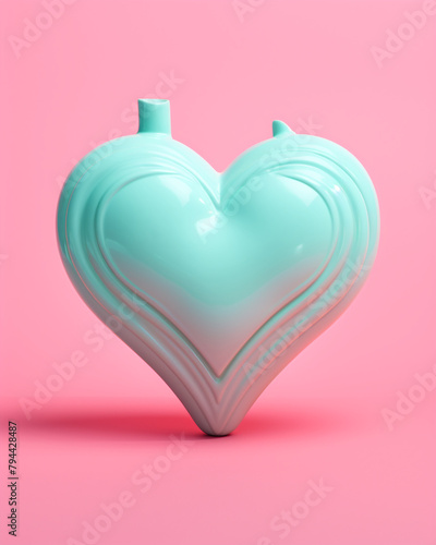 3D pink heart on a soft turquoise background сreated with Generative Ai