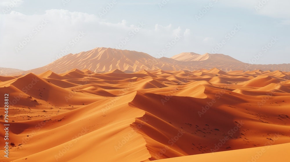 Beautiful desert with golden dunes under the blue sky