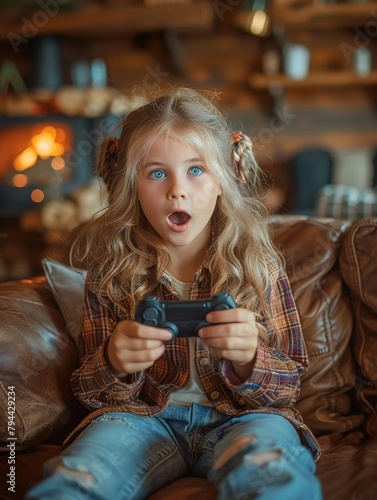 young girl sitting at home ...