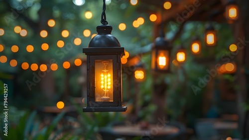Lantern string lights create cozy ambiance in any setting. Concept Cozy Ambiance, Lantern String Lights, Home Decor, Outdoor Lighting, Relaxing Atmosphere photo