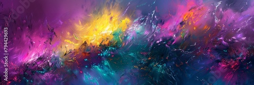 Behold an abstract dreamscape where vibrant colors merge with the electric dance of thunder