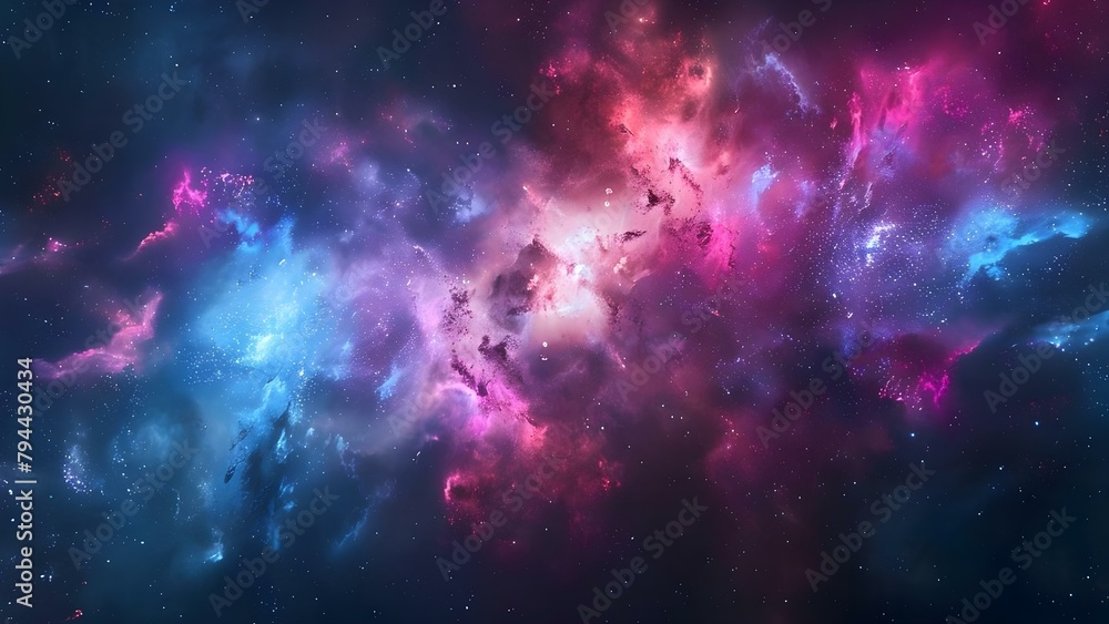 Vibrant Pink and Blue Abstract Cosmic Nebula: A Surreal Interstellar Phenomenon. Concept Galactic Photography, Abstract Art, Cosmic Exploration, Colorful Universe, Surreal Neblua