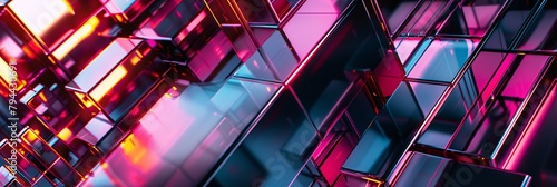 Abstract chrome and futuristic background with vibrant neon lights and geometric shapes, creating a dynamic visual experience