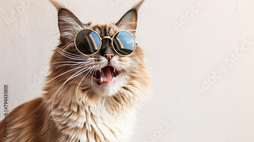 ragdoll cat in sunglasses on white background photo