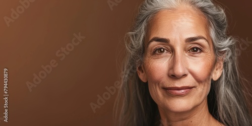Beauty, eyes, and senior woman in studio for skincare, makeup, and wellness on brown background. Portrait and elderly woman skin model happy with facial, wrinkles, and product.